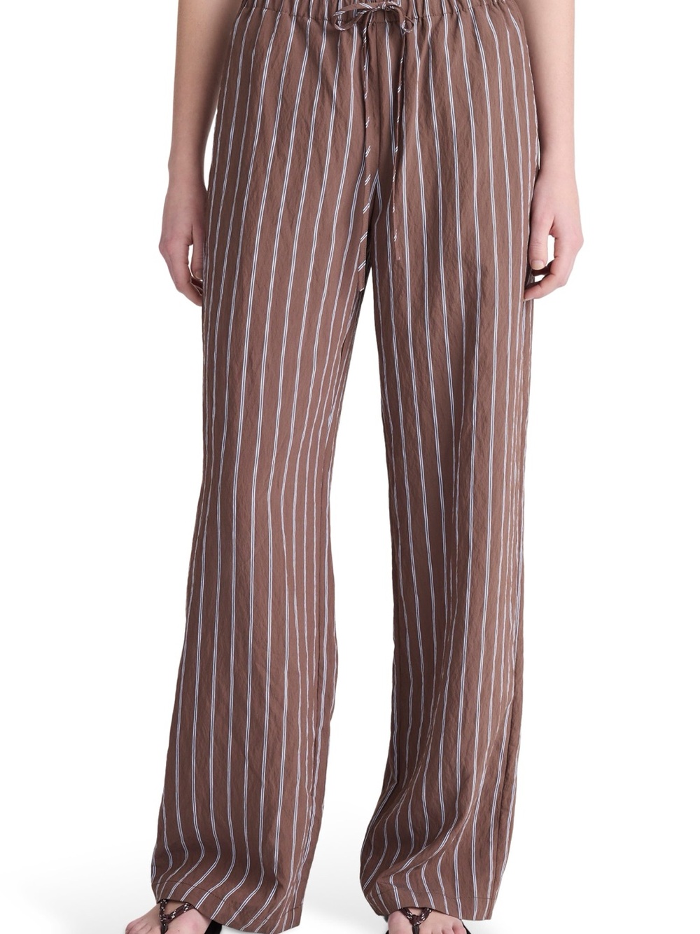 Madewell Brown with White Pinstripe Wide-Leg Drawstring Trousers